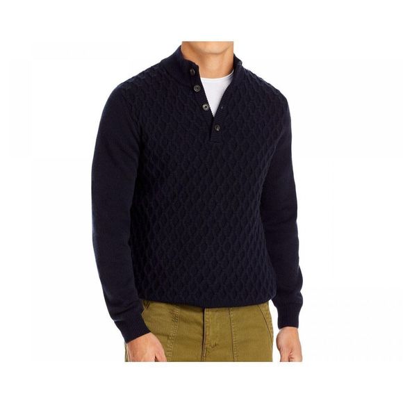 Corneliani 90514202M5 Men Sz 48 US M Navy Cable Knit Cashmere Blend Sweater $625 - Picture 1 of 9
